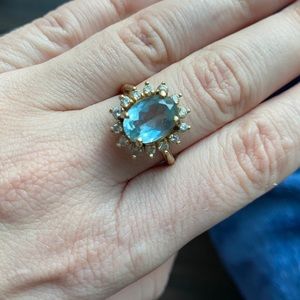 Solid 14k Gold Topaz and Diamond Ring